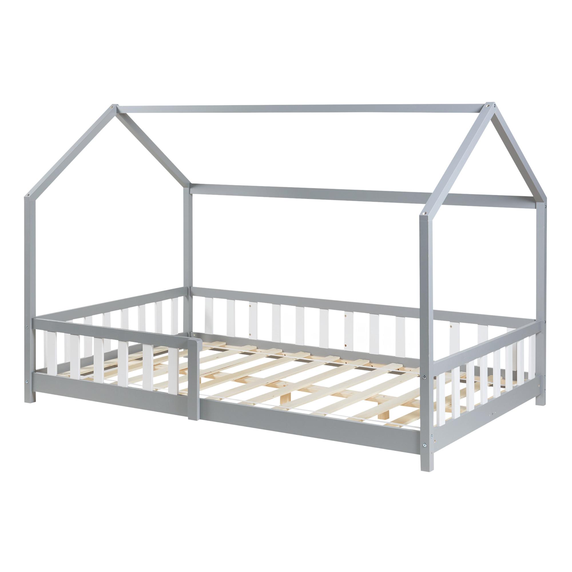 HAUSBETT Hesel - Weiß/Grau, Holz (120/200cm) - [en.casa]