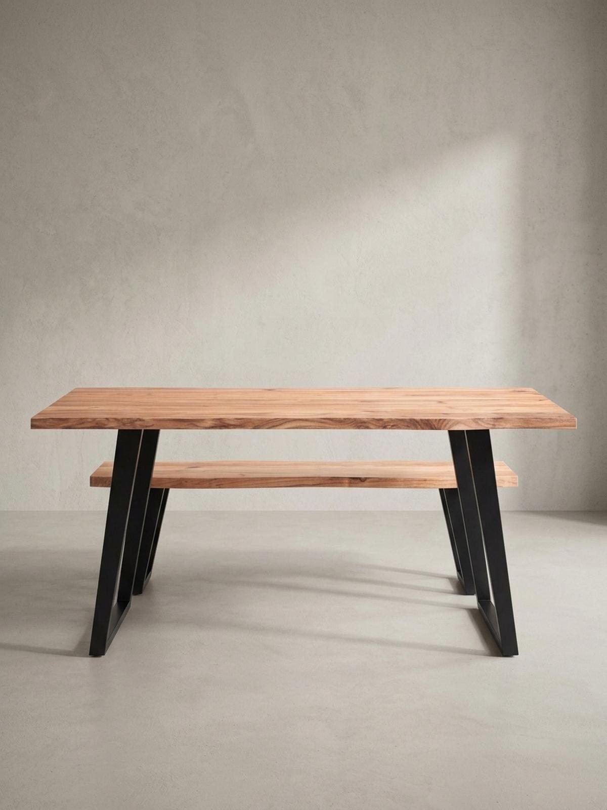 ESSTISCH Massivholz Baumkante Metall U-Gestell Handgefertigt ATOLL, Goldbraun-Schwarz 200x100x76 cm - Schwarz/Braun, Holz/Metall (100/200/76cm) - KADIMA DESIGN