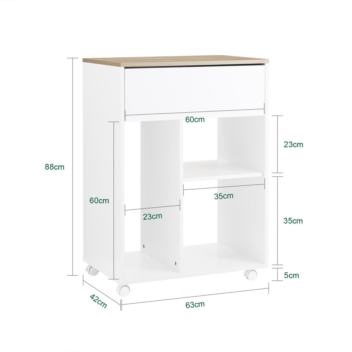 ROLLCONTAINER Weiß-Natur - Weiß, Holzwerkstoff (63/88/42cm) - SoBuy