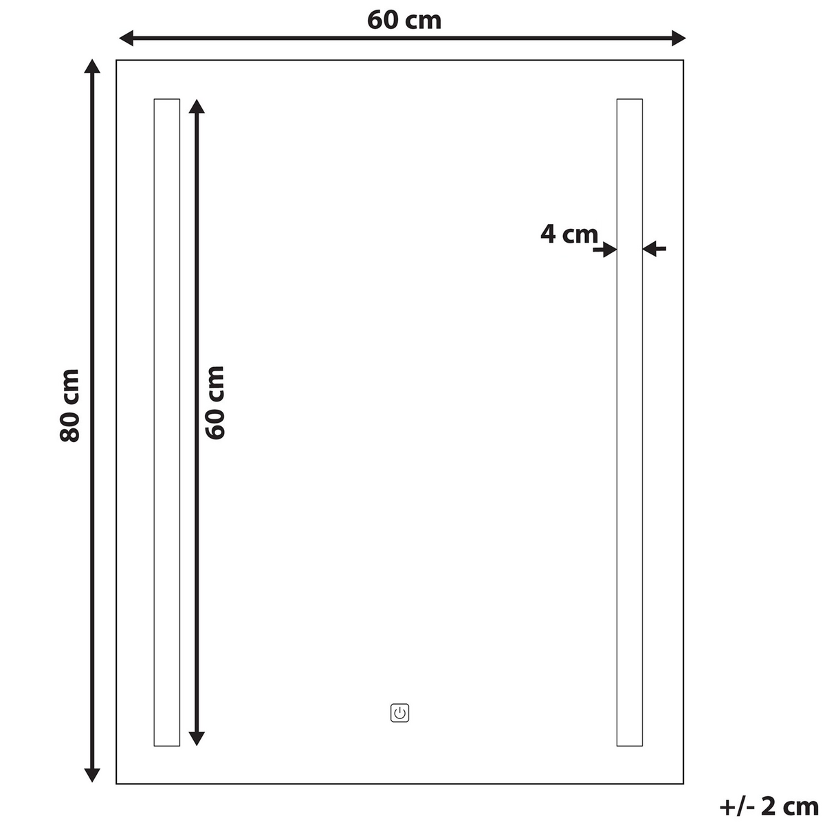 BADSPIEGEL mit LED-Beleuchtung rechteckig 60/80 cm Martinet - Silberfarben, Kunststoff (60/80/4cm) - Beliani