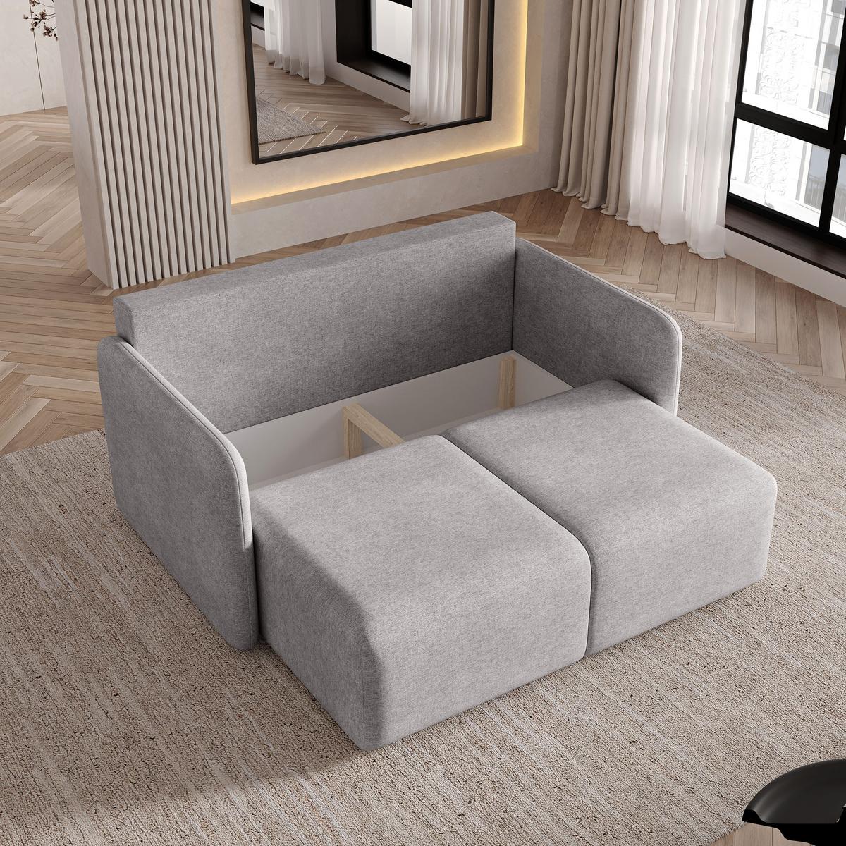 BETTSOFA SUVI II NV Hellgrau Geflochtener Stoff mit Schlaffunktion - Hellgrau, Textil (90/85/153cm) - MASSENO