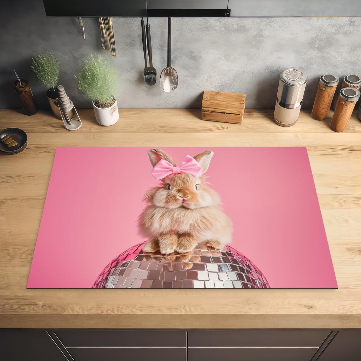 HERDABDECKPLATTE Schleife - Discoball - Kaninchen Induktionsmatte 81x52 cm - Pink, Kunststoff (81/52/0.2cm) - MuchoWow
