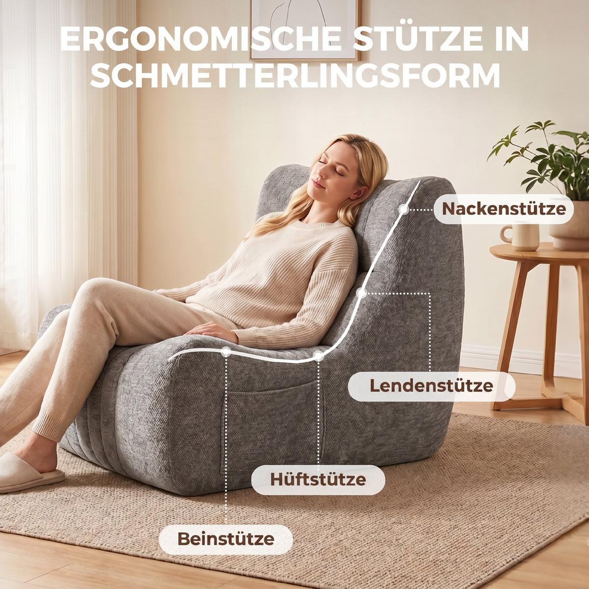 BODENSESSEL Chenille 100 Polyester Schaumstoff Kastaniengrau - Grau, Textil (80/76/90cm) - HOMCOM
