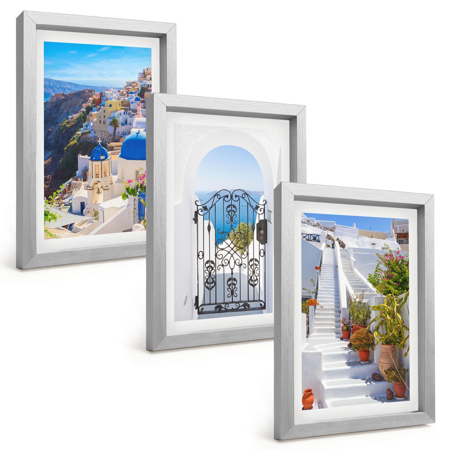 BILDER SET 3er Set - 20x30 cm Silberner Rahmen - Santorini-Architektur Oia - Silberfarben, Kunststoff (20/30cm) - TULUP