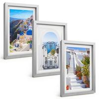 BILDER SET 3er Set - 20x30 cm Silberner Rahmen - Santorini-Architektur Oia - Silberfarben, Kunststoff (20/30cm) - TULUP