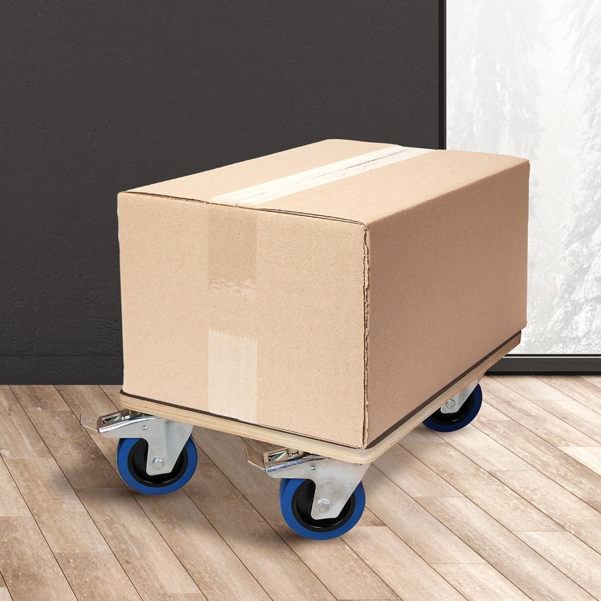 TRANSPORTROLLER 2er Set mit 4 Rollen 2 mit Bremsen 35x50 cm Traglast 800kg Siebdruck Holzplatte Black - Dunkelgrau, Holzwerkstoff (50/35/14.5cm) - ECD-Germany