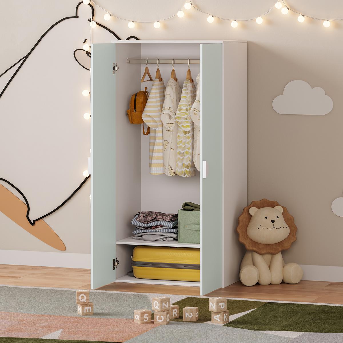 KINDERKLEIDERSCHRANK Sandnes II. - Weiß/Mintgrün, Holzwerkstoff (40/123/60cm) - [en.casa]