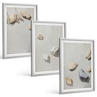 BILDER SET 3er Set - 40x60 cm Silberner Rahmen - Boho-Stranddekorationen aus Steinen - Silberfarben, Kunststoff (40/60cm) - TULUP