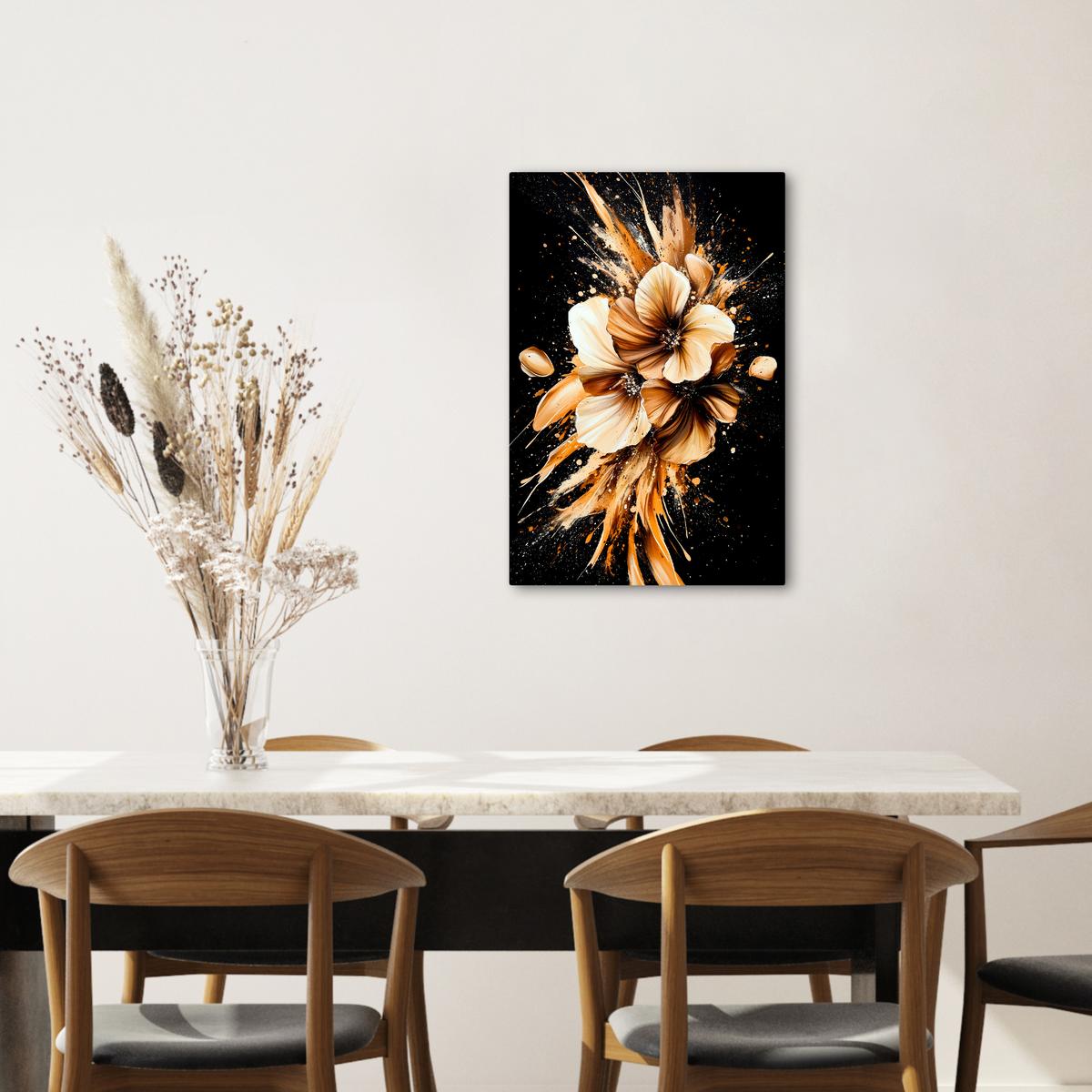 LEINWANDBILD Blumen - Gold - Graffiti - Schwarz - Abstrakt Wanddeko 40x60 cm - Cappuccino, Textil (40/60cm) - MuchoWow