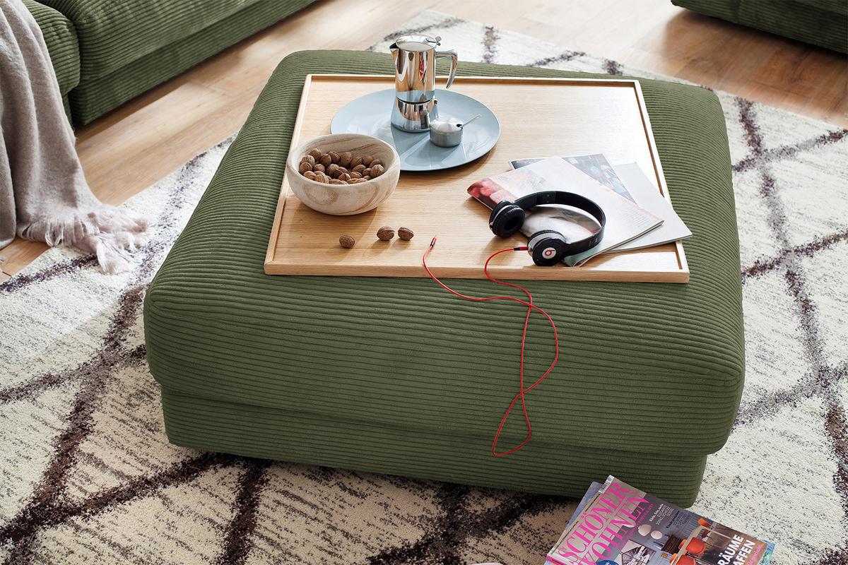 BIG HOCKER MADELINE Grün Cord - Olivgrün, Textil (120/43/120cm) - KAWOLA
