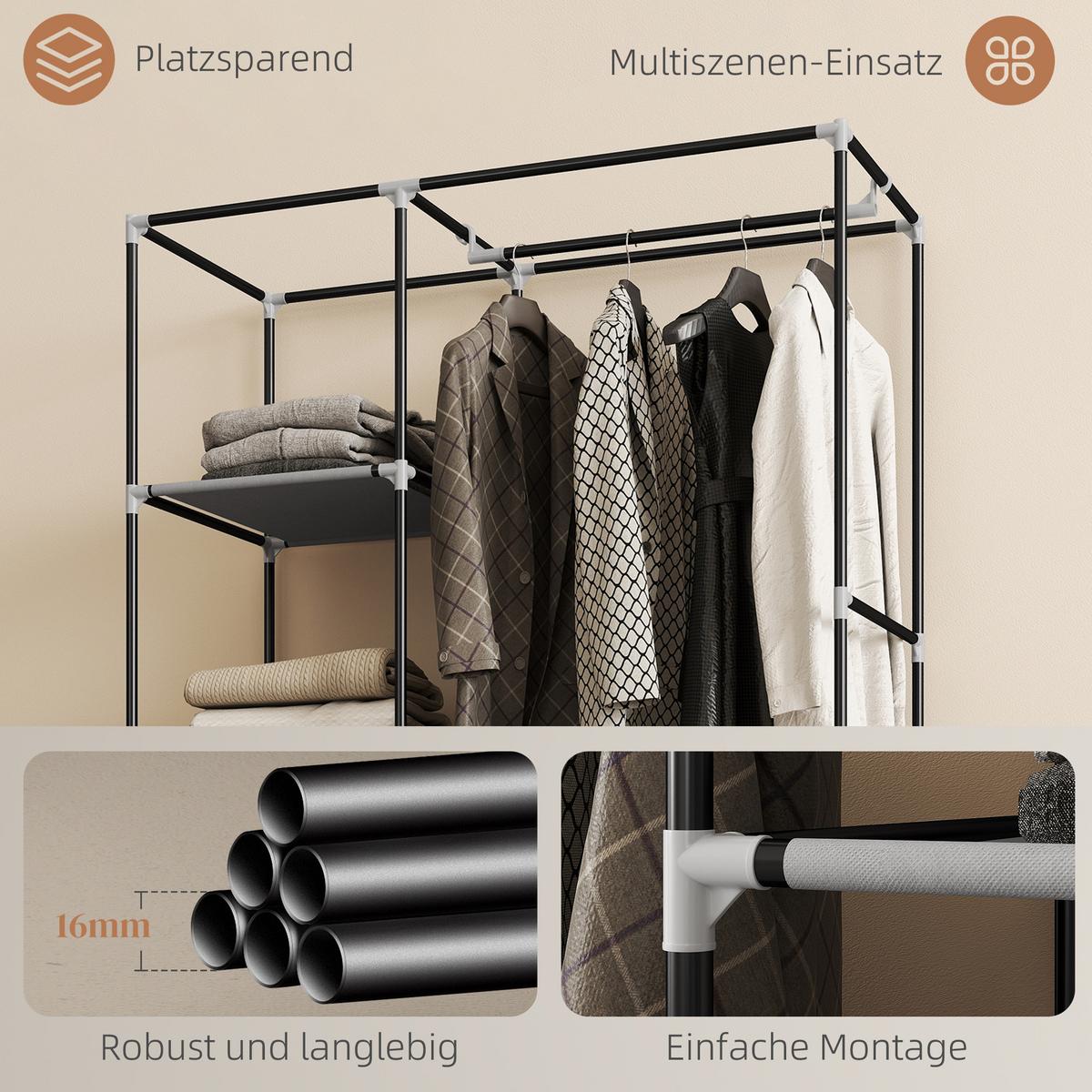 STOFFSCHRANK mit 2 Kleiderstangen, 6 Fächern Hellgrau - Hellgrau, Metall (43/162.5/103cm) - HOMCOM