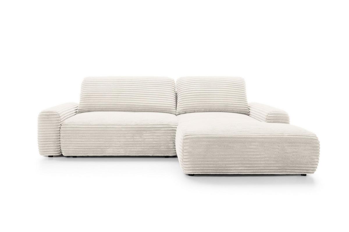 ECKSOFA OSSO Creme Velours-Stoff mit Schlaffunktion - Creme, Holz (264/162cm) - MASSENO