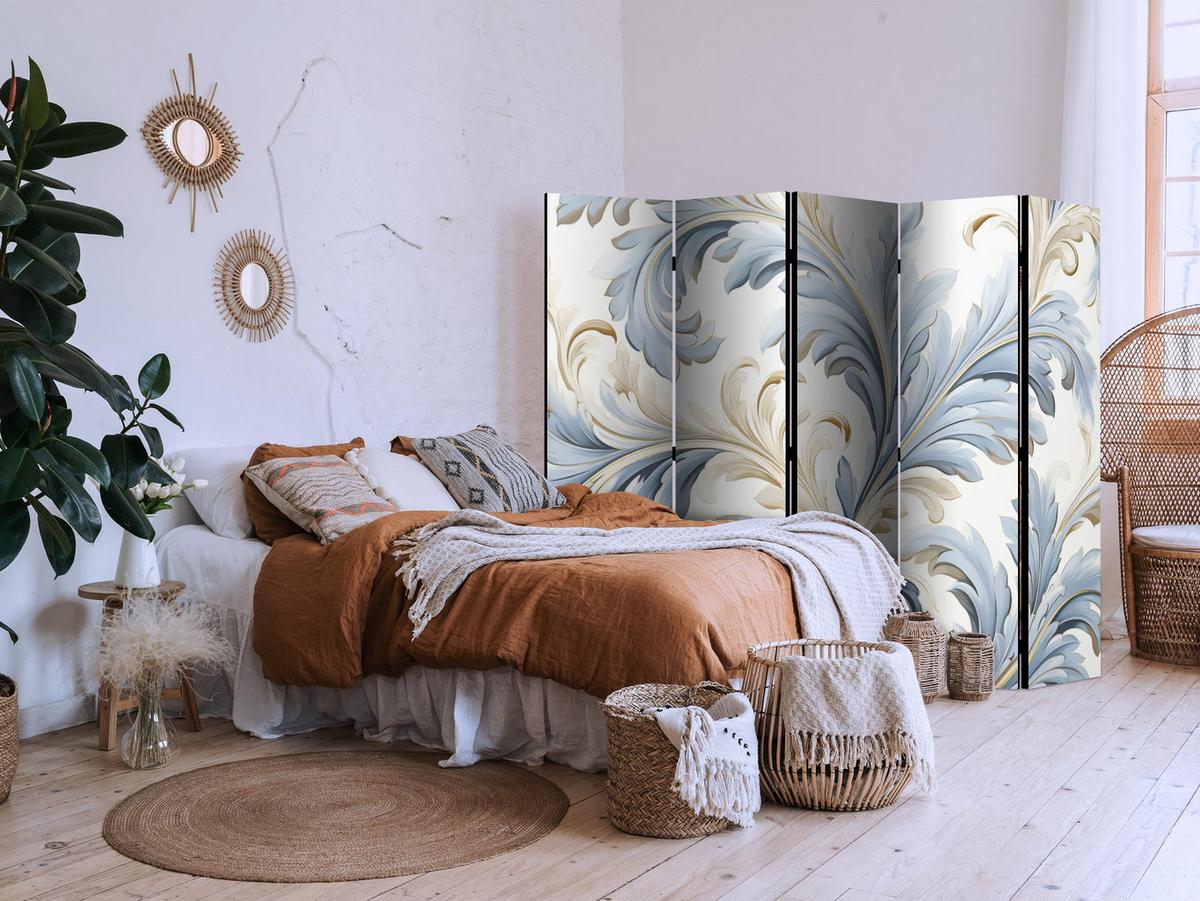 PARAVENT 5-tlg 225x172 cm Barocke Ornamente - Blau, Holz/Textil (225/172/3cm) - Muralo