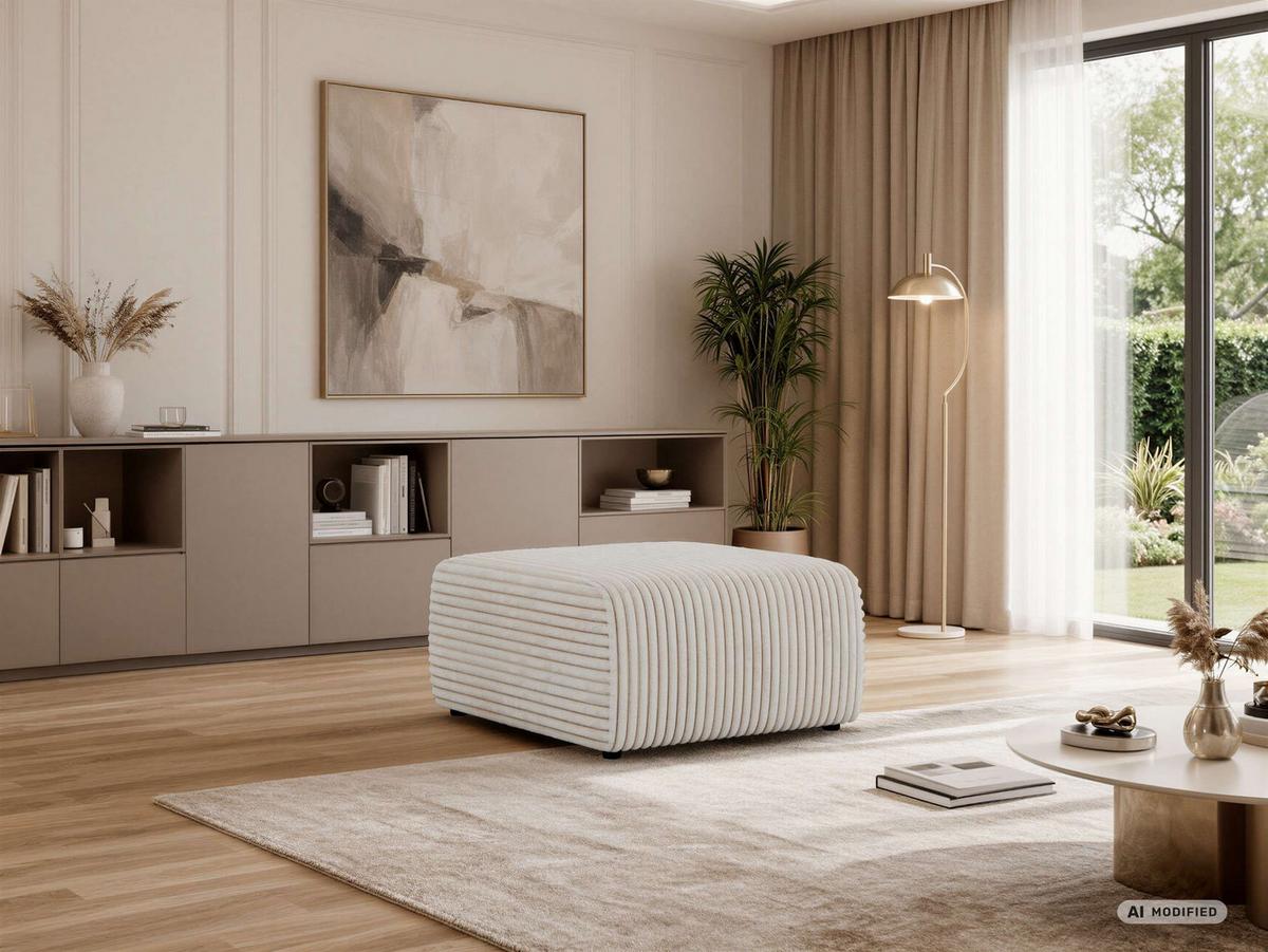 POUF NESSARO - Beige Cord - Beige/Schwarz, Kunststoff/Textil (87/44/96cm) - MKS