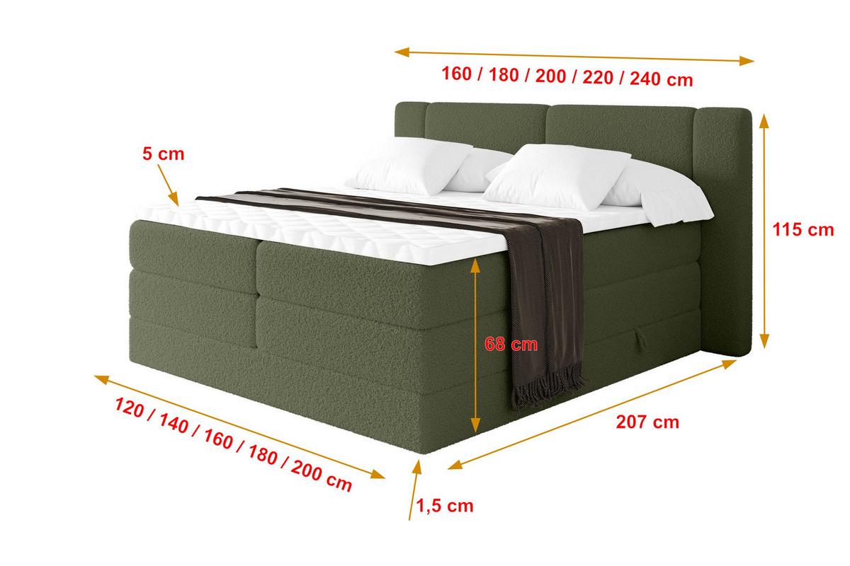 BOXSPRINGBETT mit Matratze H3/H4 - EVON KING - 180x200 cm Grün - Jadegrün, Holzwerkstoff (180/200cm) - ALTDECOR