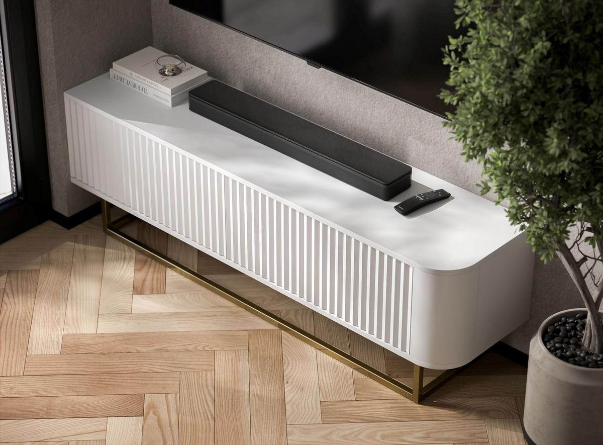 TV-LOWBOARD Aurora in Weiß matt 140 cm mit goldenem Metallrahmen - Schwarz/Weiß, Holzwerkstoff/Metall (140/44/35cm) - Meble Lindner