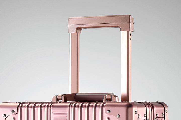 Reisekoffer Roségold ausziehbarer Teleskopgriff 360° Rollensystem Trolleyfunktion