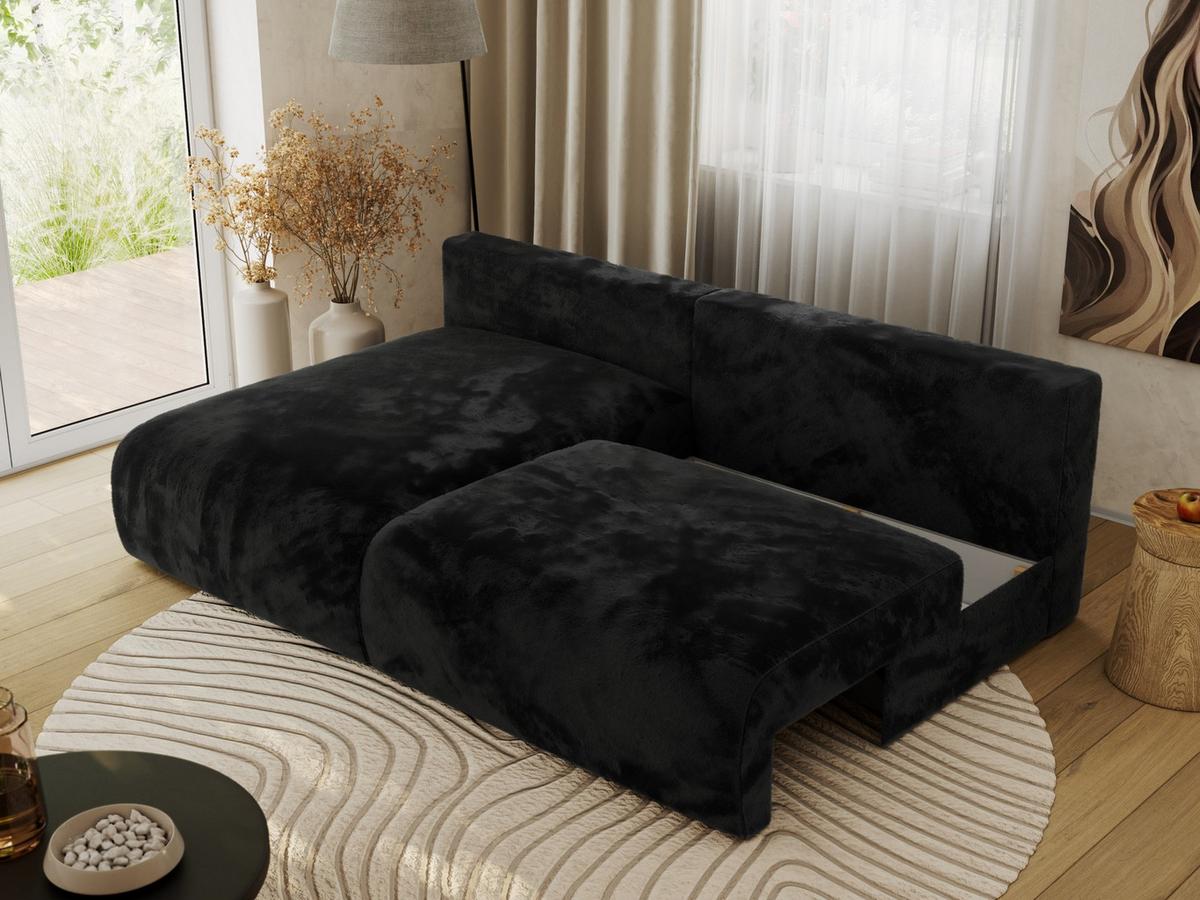 ECKSCHLAFSOFA VIVO L Schwarz Plüsch - links - Schwarz, Kunststoff/Textil (223/150cm) - MKS