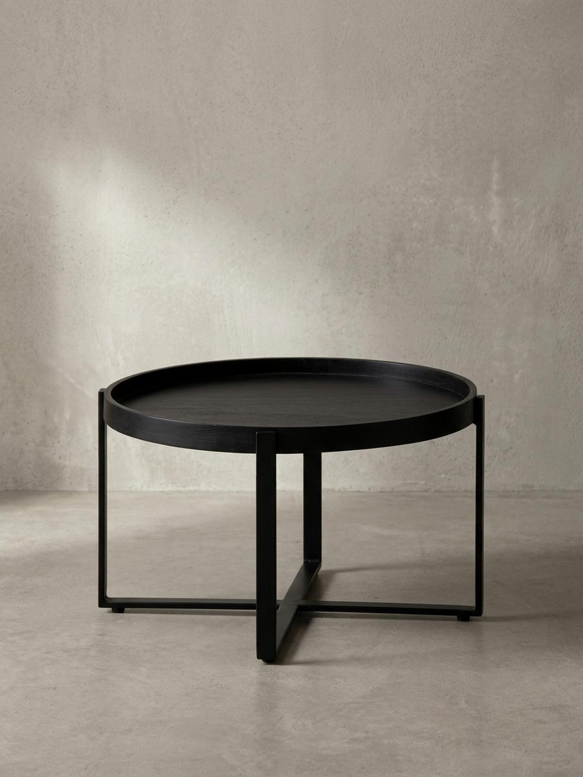 COUCHTISCH Schwarz Mango Massivholz Metall, Rund mit erhöhtem Rand, 60x60x35 cm - Schwarz, Holz/Metall (60/60/35cm) - KADIMA DESIGN