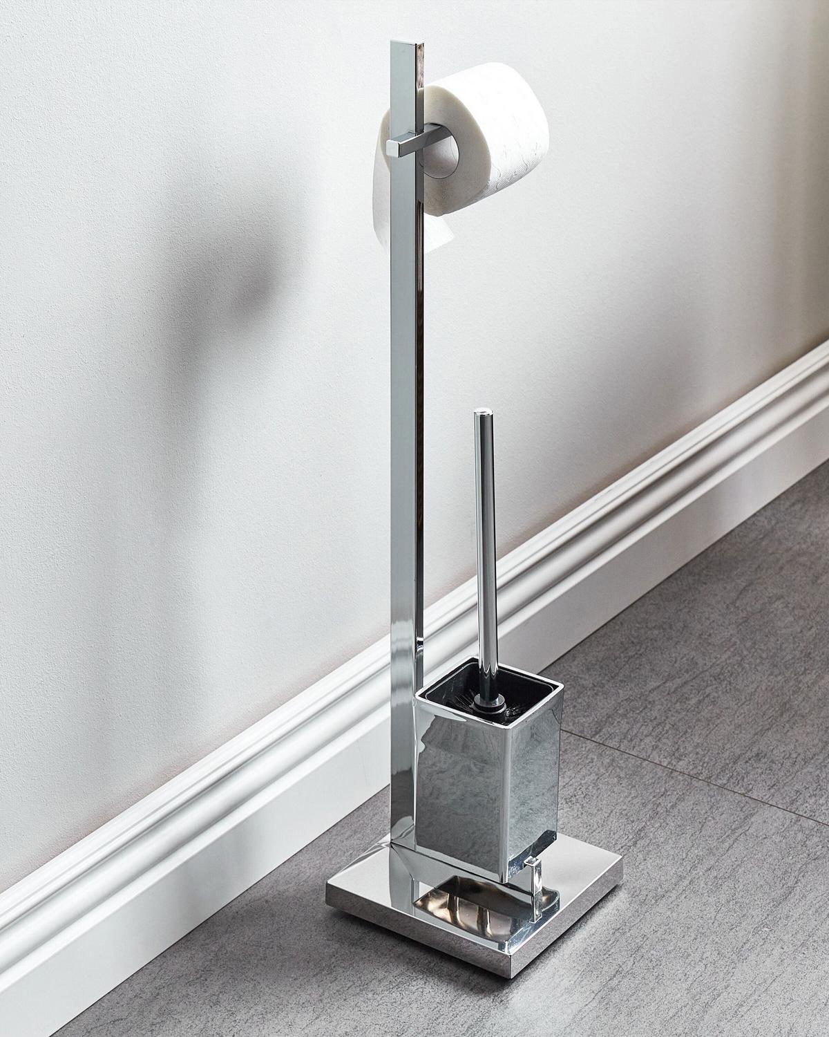 TOILETTENPAPIERHALTER mit Bürste Metall Silber Ulapes - Silberfarben, Metall (18/70/18cm) - Beliani