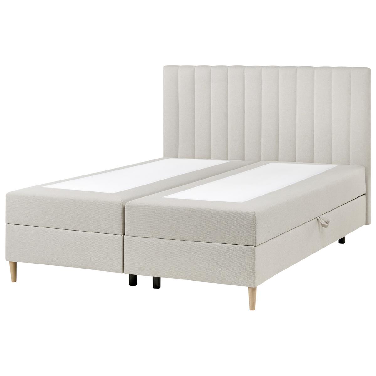 BOXSPRINGBETT mit Stauraum 160/200 cm Stoff Hellbraun Officer - Hellbraun, Textil (160/200cm) - Beliani