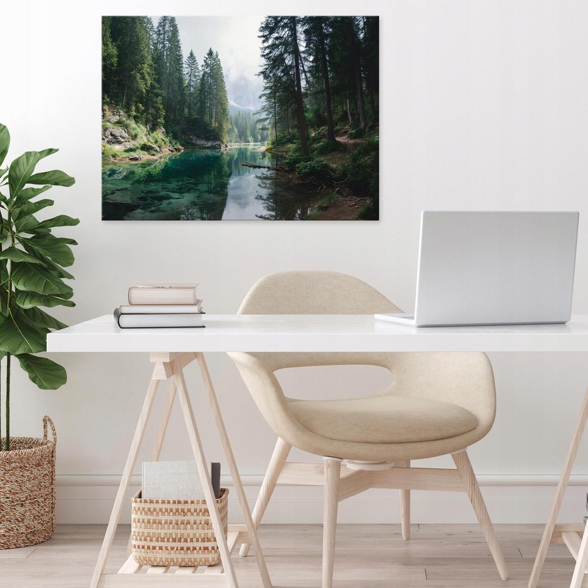 LEINWANDBILD Wald Fluss Grün 120x80 cm - Multicolor, Holzwerkstoff (120/80cm) - Wallarena