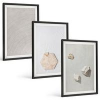BILDER SET 3er Set - 40x60 cm Schwarzer Rahmen - Leichte Boho-Sandtexturen - Schwarz, Kunststoff (40/60cm) - TULUP