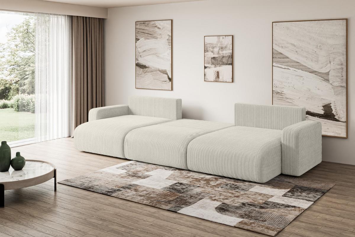 WOHNLANDSCHAFT mit Schlaffunktion und Bettkasten KLEEA-U - 347x143x83 cm Creme Cord - Hellgrau/Creme, Holzwerkstoff/Kunststoff (347/83/143cm) - ALTDECOR