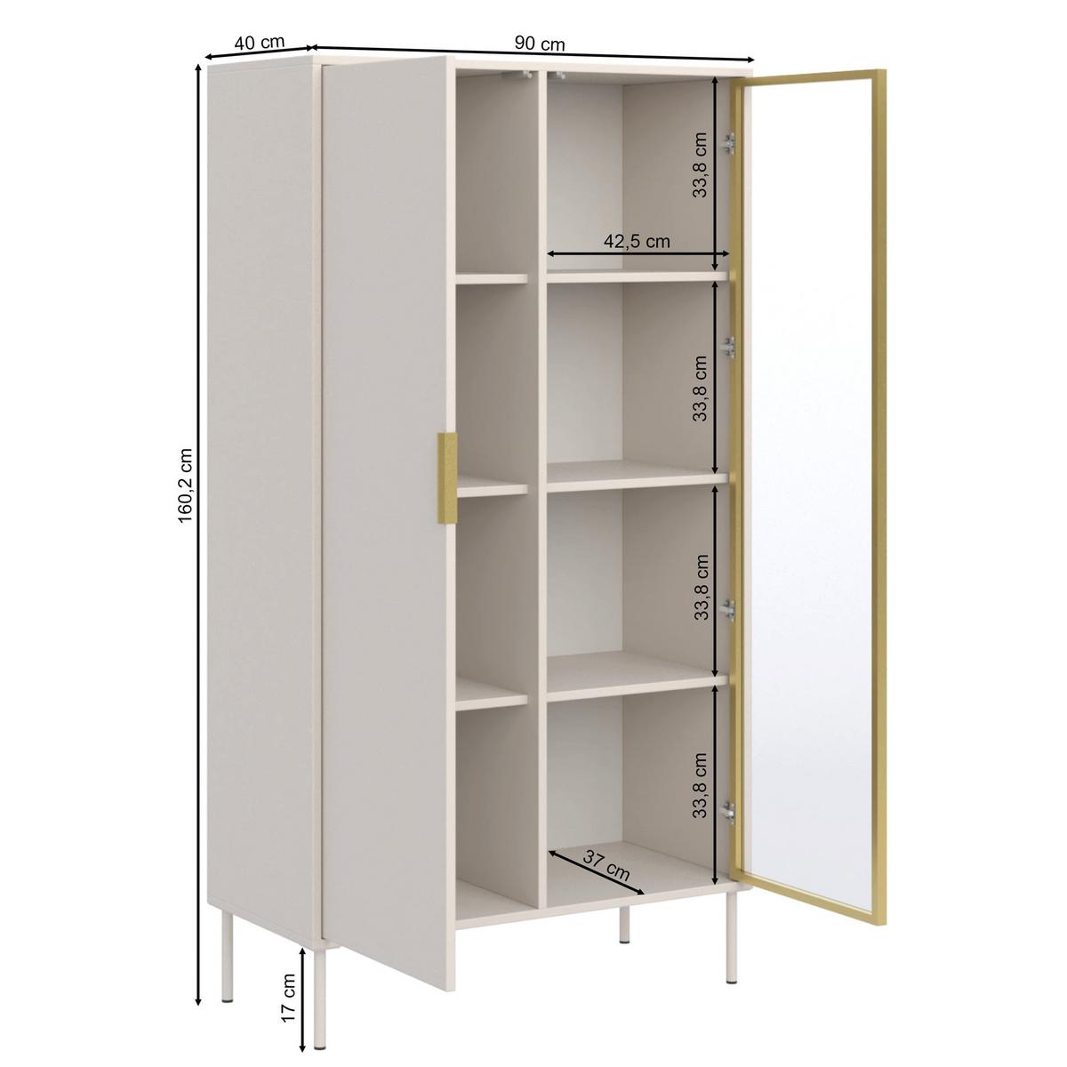 VITRINE Vena Schwarz 90 cm - Goldfarben/Schwarz, Holzwerkstoff/Kunststoff (90/160.2/40cm) - Selsey