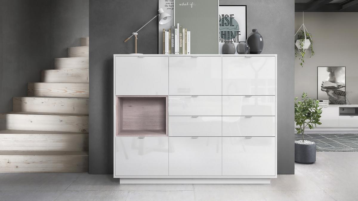 HIGHBOARD Metro Einsatz in Eiche Nordic - Silbereichenfarben, Holzwerkstoff (153/123/37cm) - Vladon
