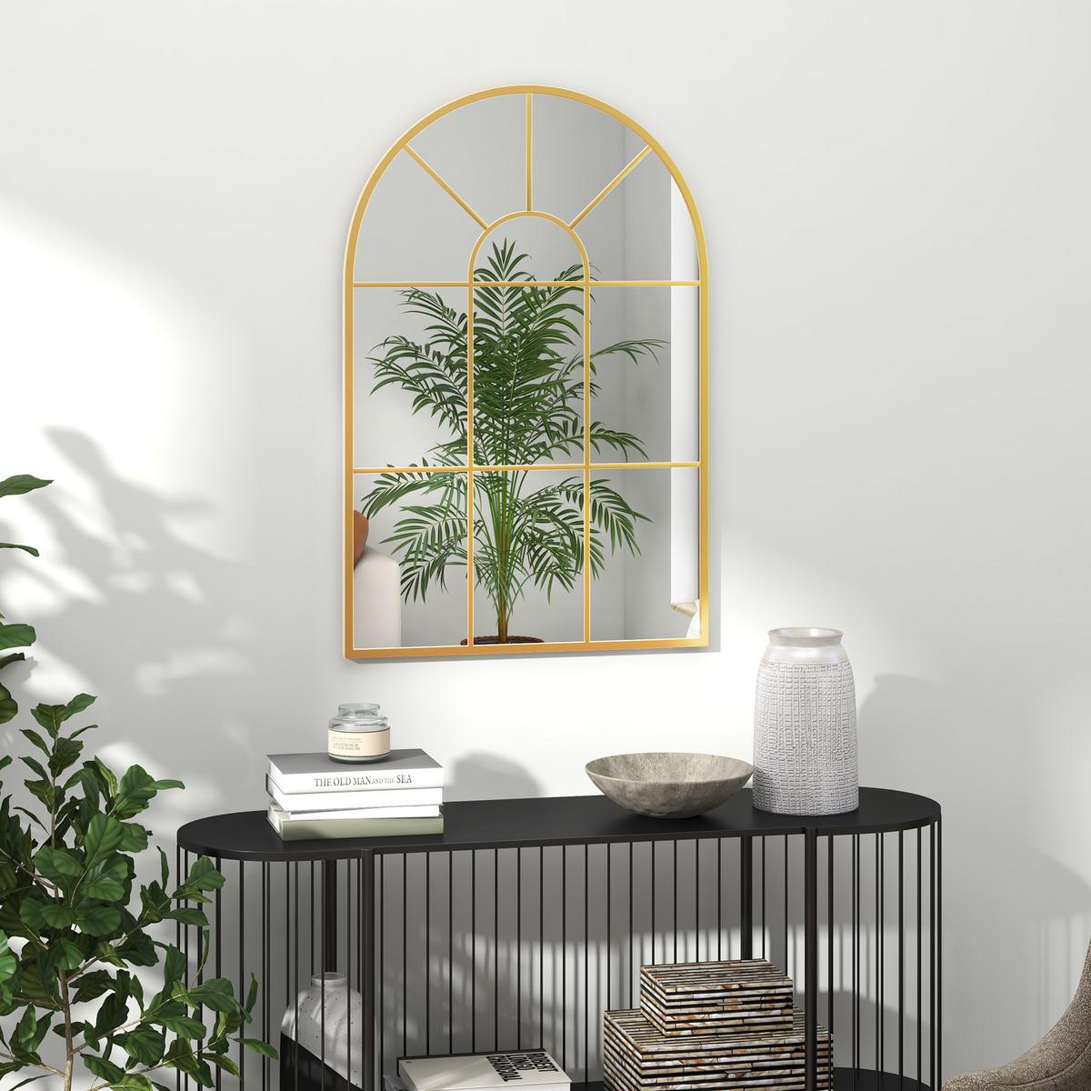 WANDSPIEGEL Fensterspiegel 91 x 60 cm Dekorativ Spiegel mit Metallrahmen Gold - Goldfarben, Glas/Metall (2/60/91cm) - HOMCOM