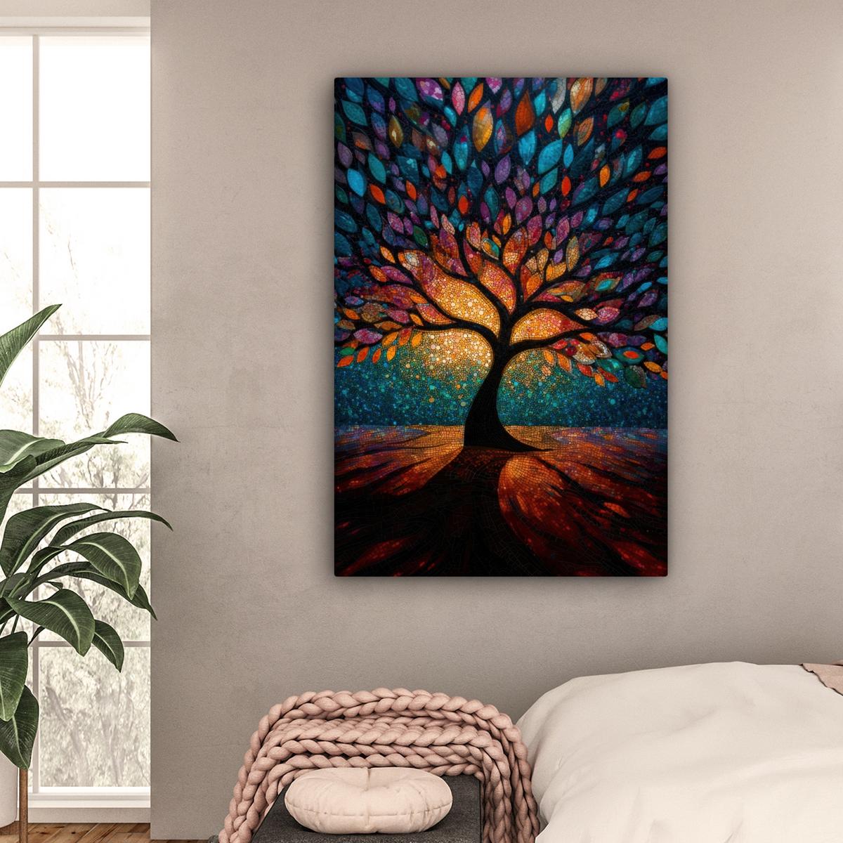 LEINWANDBILD Mosaik - Bunt - Baum - Äste Deko Groß 90x140 cm - Multicolor, Textil (90/140cm) - MuchoWow