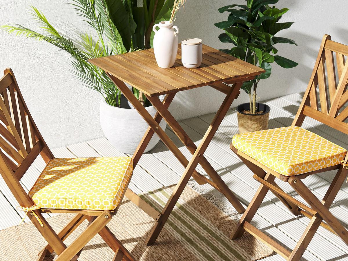 GARTENSTUHLKISSEN 2er-Set Gelb 37/34 cm Terni - Gelb/Weiß, Textil (37/5/34cm) - Beliani