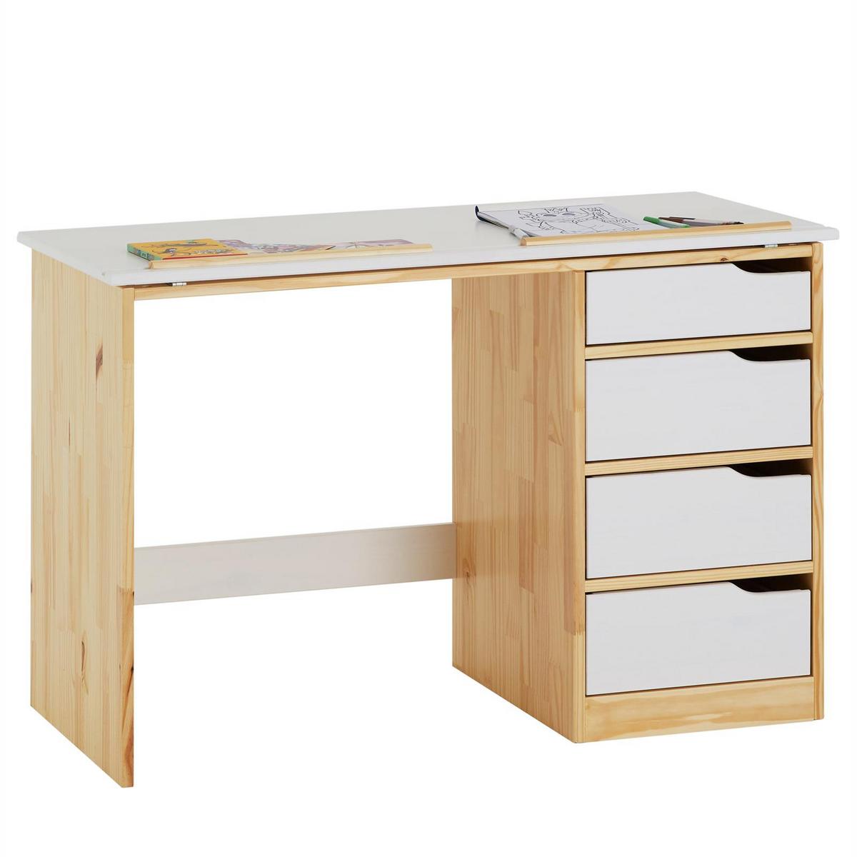 KINDERSCHREIBTISCH EMMA natur/weiß - Naturfarben/Weiß, Holz (114/76/55cm) - IDIMEX