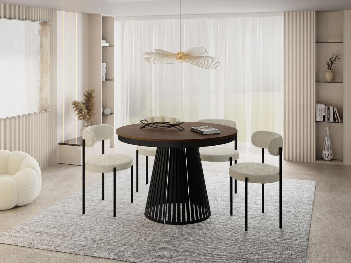 ESSTISCH Naro rund ausziehbar mit Schwarzem Lamellen-Metallgestell, Walnuss Braun 100-180/100/76 cm - Walnussfarben/Schwarz, Holzwerkstoff/Metall (100/176/76cm) - WFL GROUP