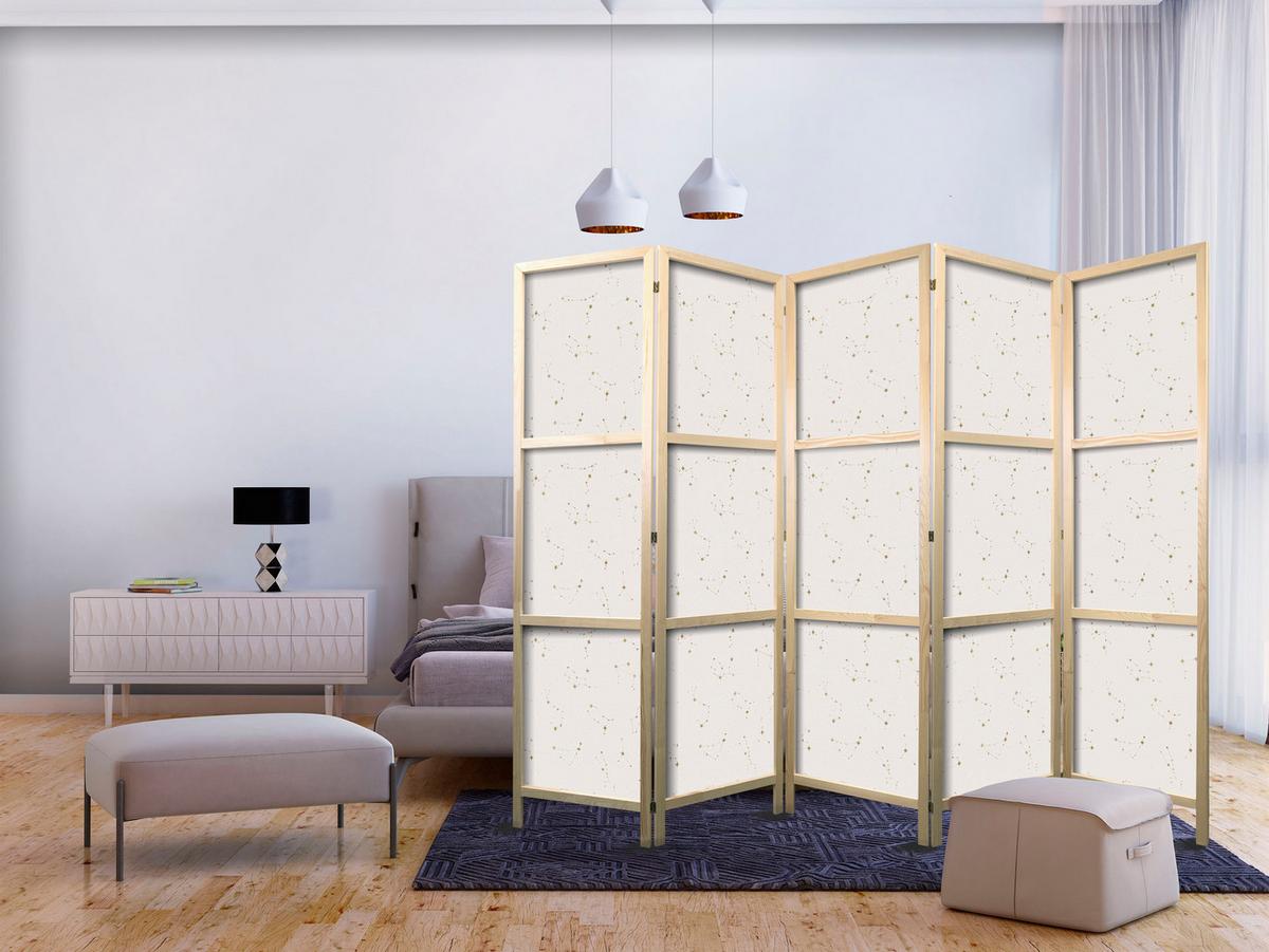 PARAVENT Japanischer 5-tlg 225x172 cm Sternkonstellationen - Beige, Holz/Textil (225/172/3cm) - Muralo