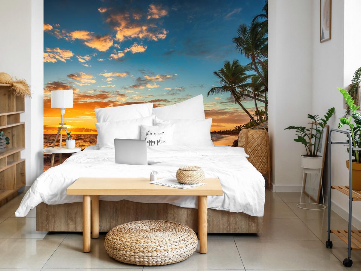 FOTOTAPETE Strand Meer Sonnenuntergang Natur 3D 450x315 - Gelb/Orange, Papier (450/315cm) - Muralo
