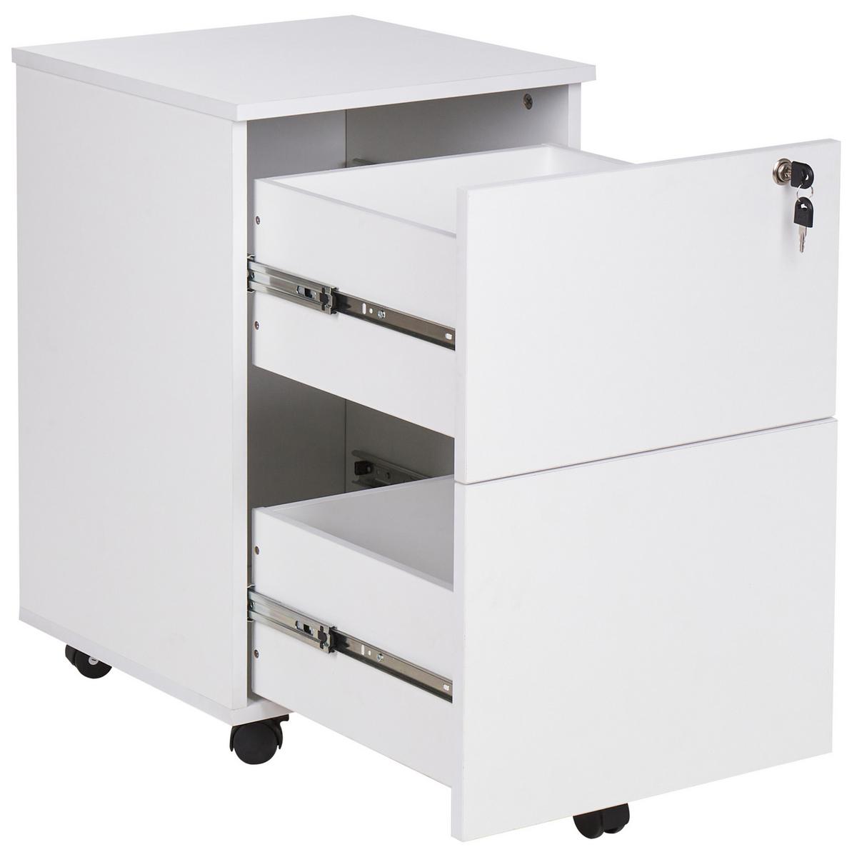 AKTENSCHRANK weiß 2 Schubladen mit Rollen Johnson - Schwarz/Weiß, Holzwerkstoff (40/62/40cm) - Beliani