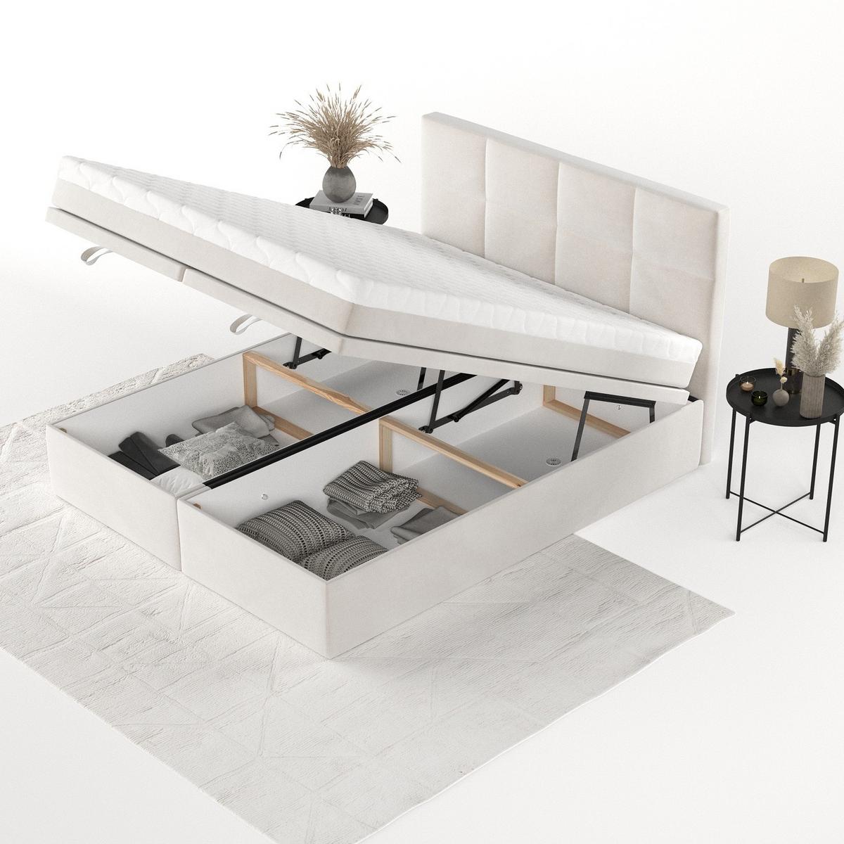 BOXBETT Tessa 180/200 cm Creme im Paros Stoff - Creme/Schwarz, Holz/Holzwerkstoff (180/200cm) - AltaBeds