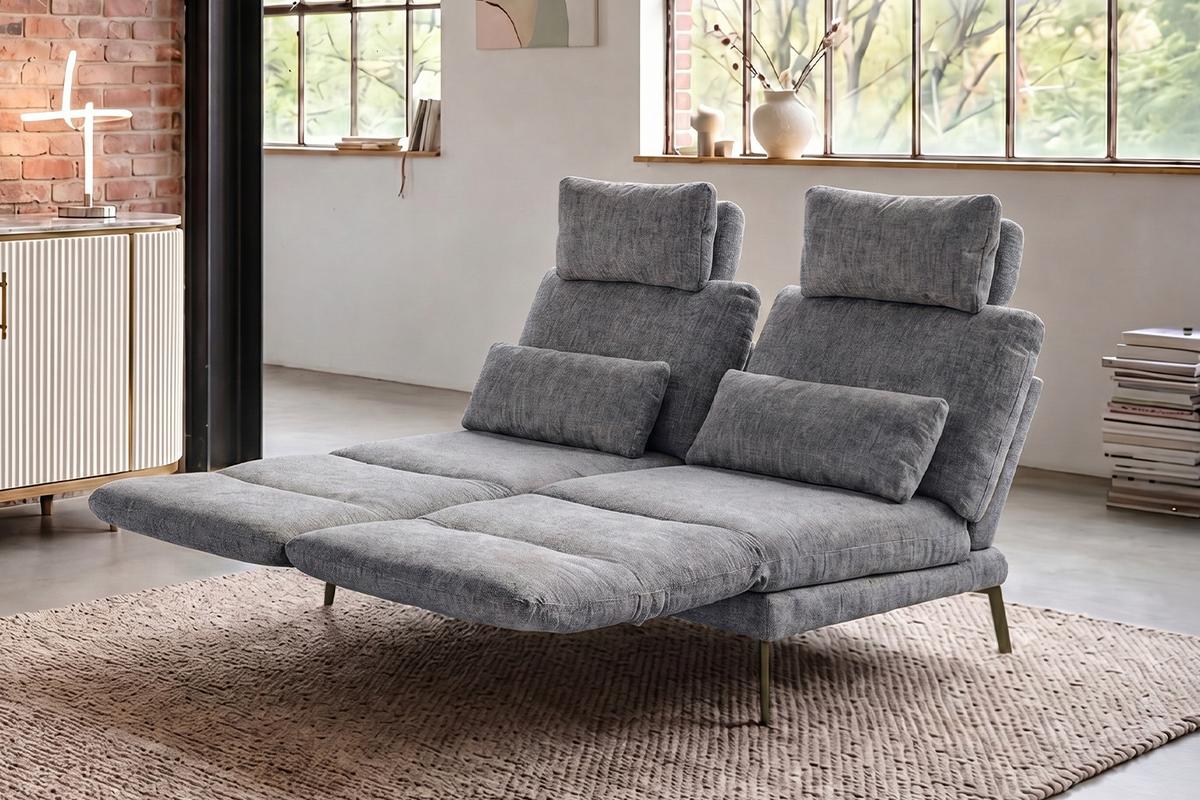 SOFA HOLLY Grau Flachgewebe - Braun/Grau, Textil/Metall (176/90/92cm) - KAWOLA