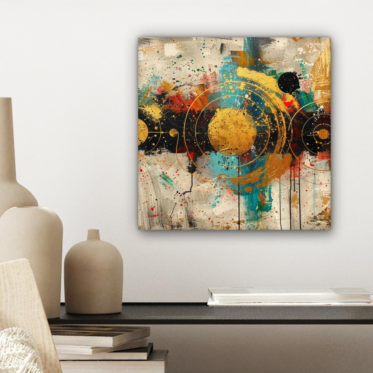 LEINWANDBILD Abstrakt - Kunst - Gold - Modern Deko Wohnzimmer 20x20 cm - Multicolor, Textil (20/20cm) - MuchoWow