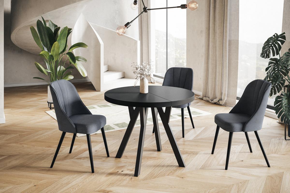 RUNDER Esstisch ausziehbar – Moderner Wohnzimmertisch und Küchentisch – Tisch mit Stabile Konstruktion, Durchmesser 110 cm - 210 cm - Farbe Schwarz - Schwarz, Holzwerkstoff (110/110/77cm) - Alpi-Möbel