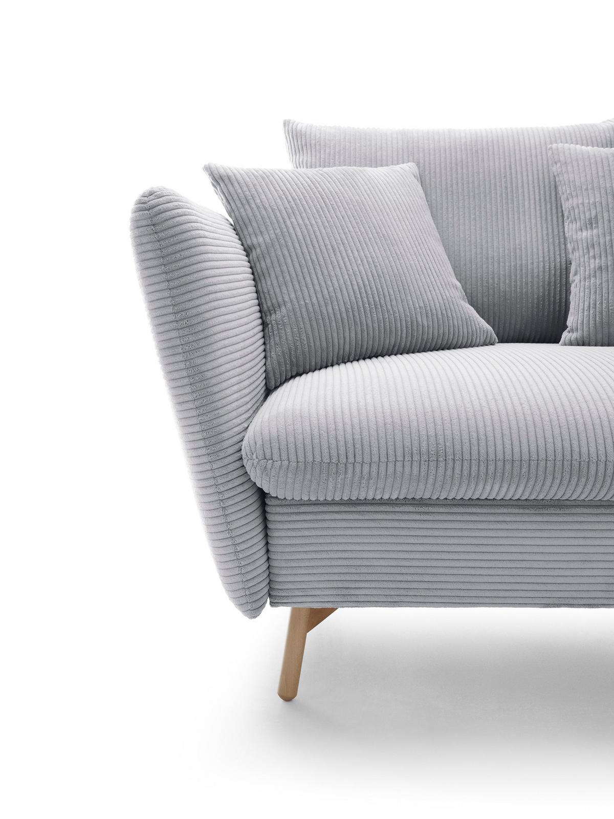 ECKSOFA NERA Grau Kordstoff mit Schlaffunktion - Grau, Holz (258/167cm) - MASSENO