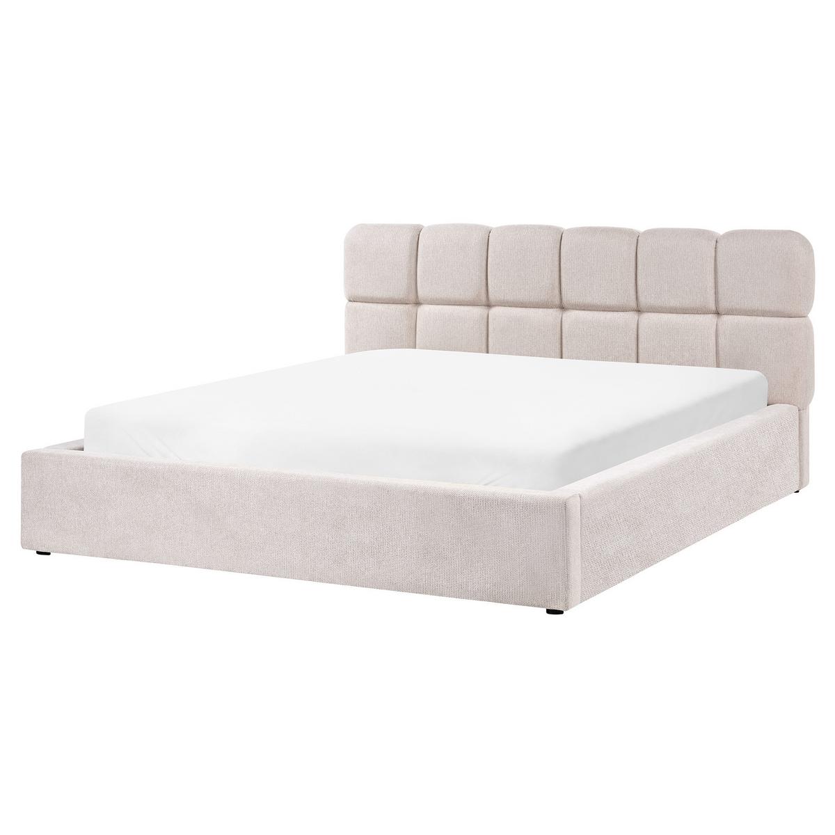BETT mit Stauraum 160/200 cm Stoff Hellbeige Baston - Beige, Textil (160/200cm) - Beliani