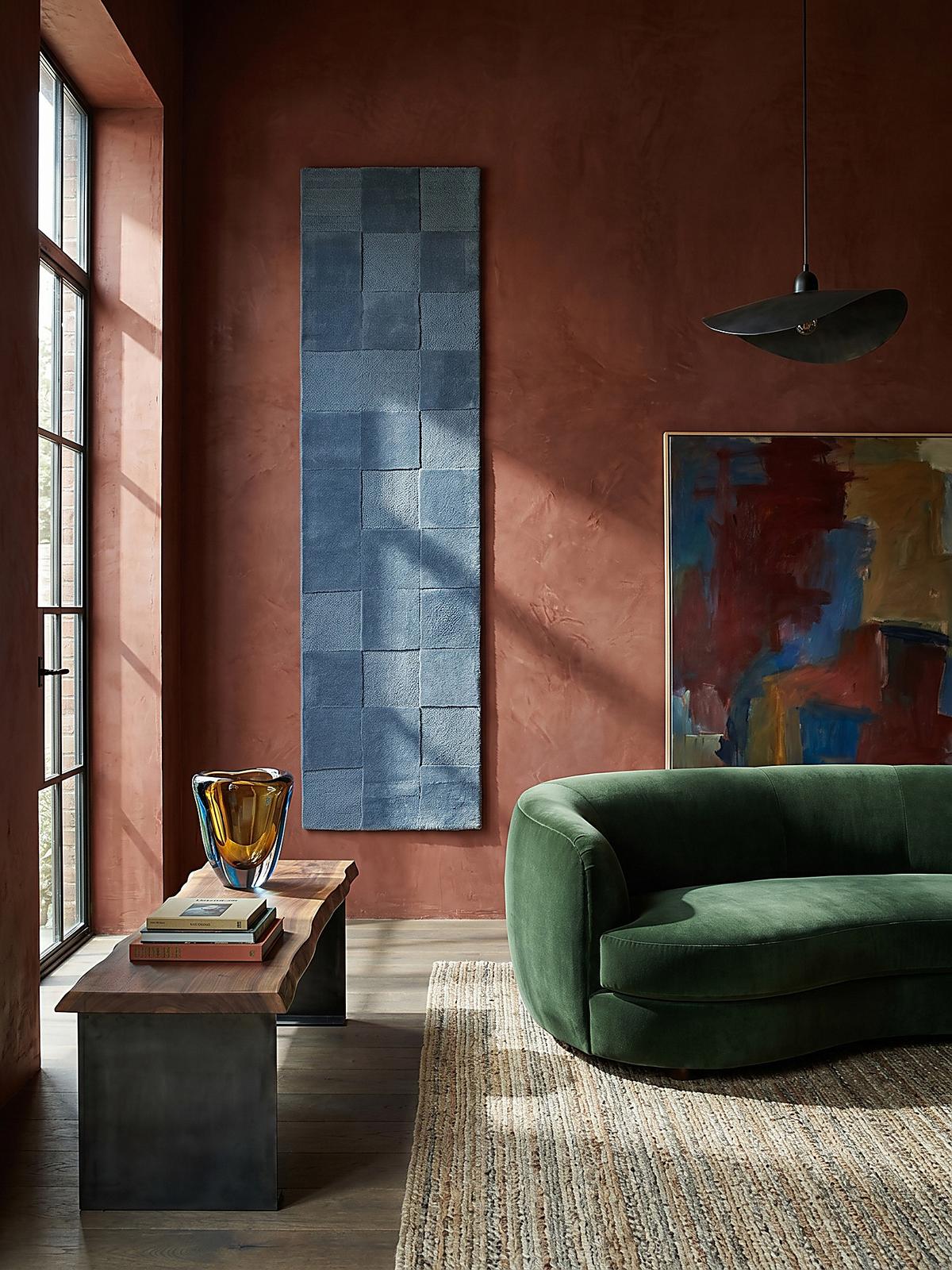 WOLLTEPPICH DEBEN, mit Schachbrettmuster, Blau, 60 x 230 cm - Blau, Textil (60/230cm) - KADIMA DESIGN