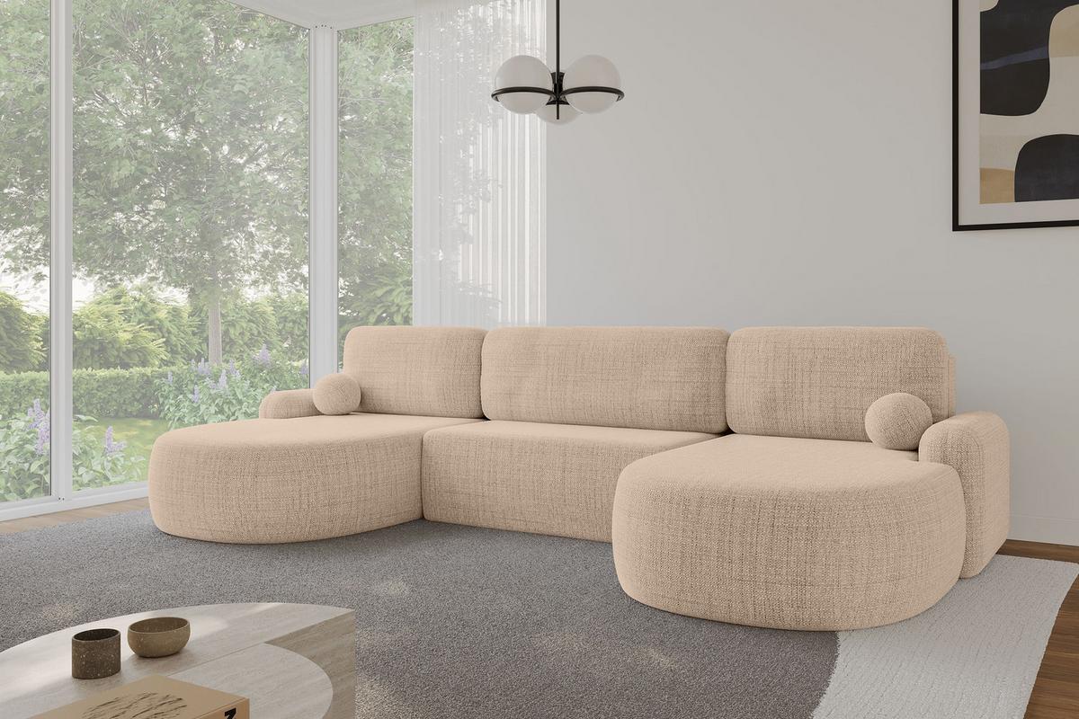 WOHNLANDSCHAFT mit Schlaffunktion und Bettkasten LIRA-U - 335x172x89 Dunkelbeige - Cappuccino, Holzwerkstoff/Textil (335/89/172cm) - ALTDECOR
