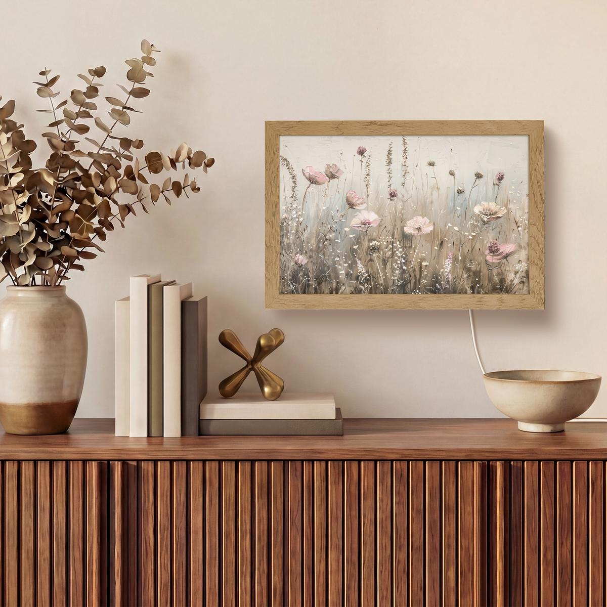 WANDLEUCHTE Blumen - Rosa - Modern - Beige 30x20 cm - Altrosa, Holzwerkstoff (30/20/8cm) - OnlyWow
