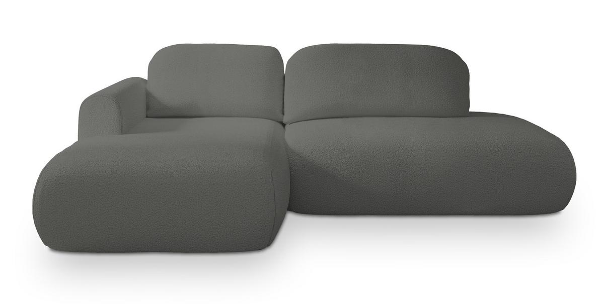 ECKSOFA NUVIRA L-S Grau Boucle-Stoff mit Schlaffunktion - Grau, Holz (279/158cm) - MASSENO