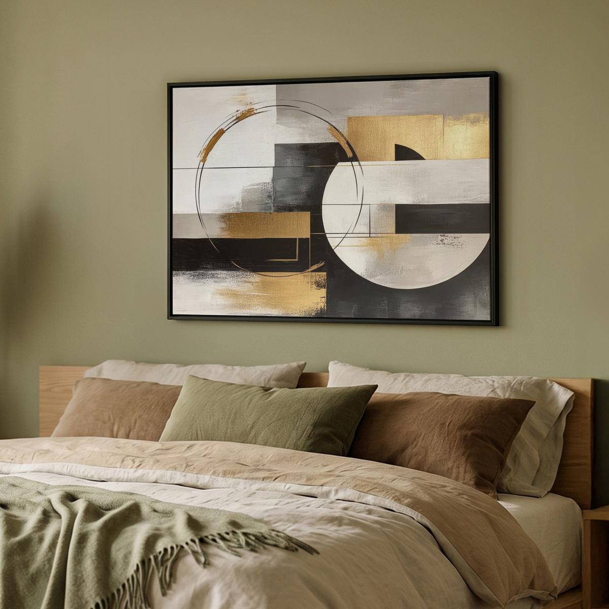 LEINWAND Bilder mit Rahmen - Abstrakt - Gold - Silber - Formen - Ästhetik - 100x70 - Multicolor, Textil (100/70cm) - MuchoWow