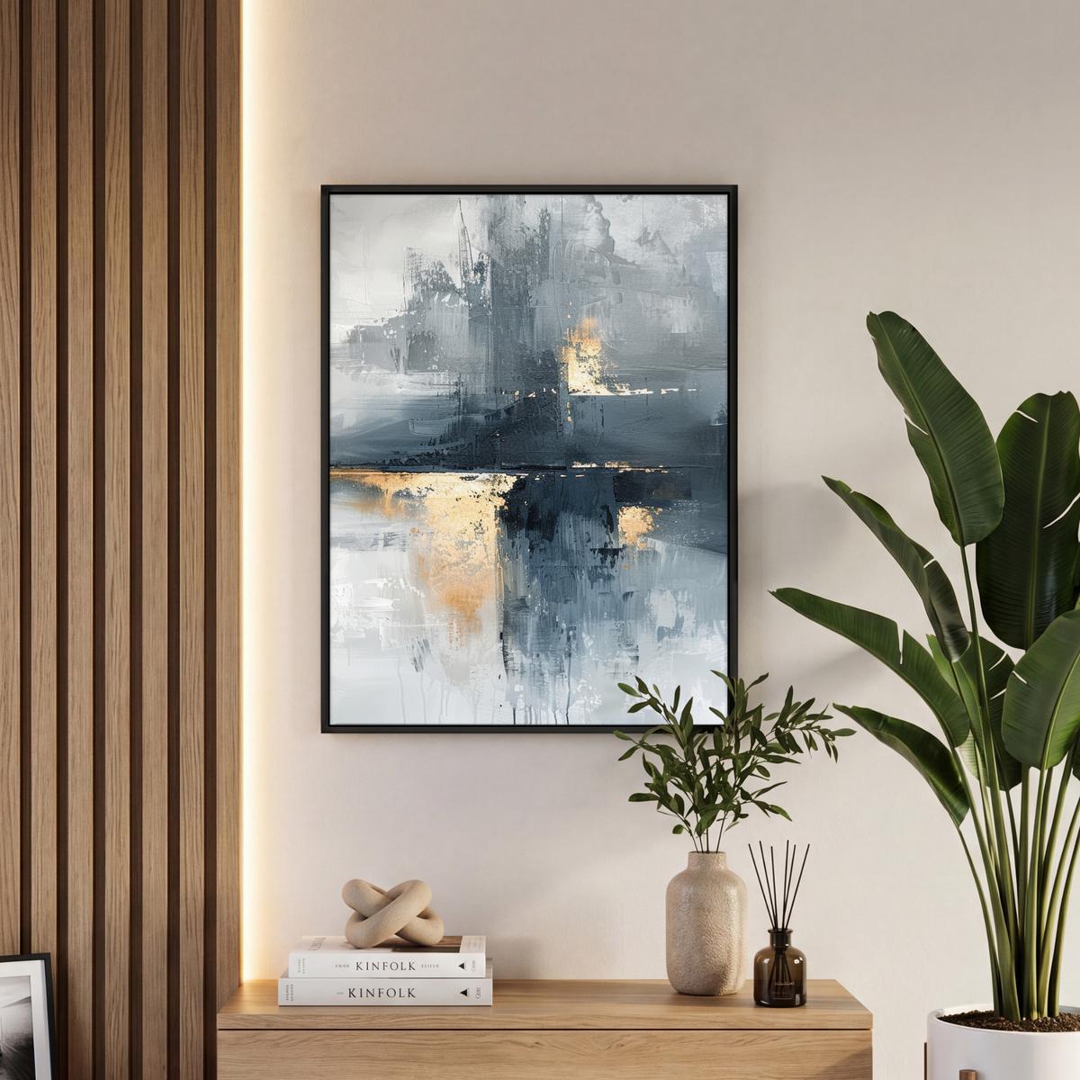 LEINWAND Bilder mit Rahmen - Kunst - Grau - Gold - Abstrakt - 60x80 - Dunkelgrau, Textil (60/80cm) - MuchoWow